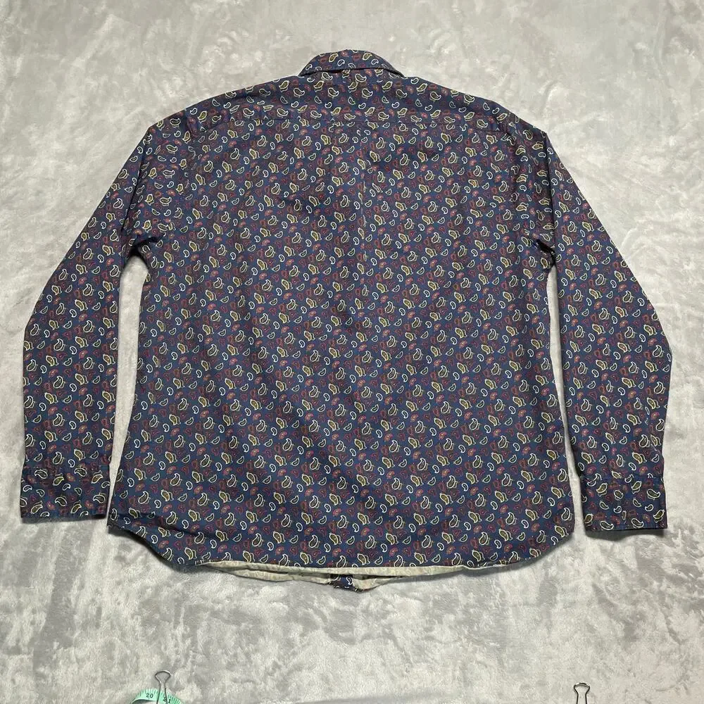 J Crew Oarsman Shirt Mens Large Blue Paisley Classic Preppy Academia Casual